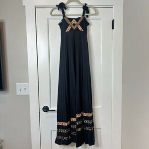Vintage Young Edwardian by Arpeja Black Prairie Patchwork Maxi Dress 7 XS Small